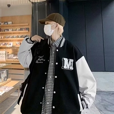 春秋季新款男士棒球服拼皮时尚夹克百搭情侣款美式外套504/P54，男装夹克，星座506