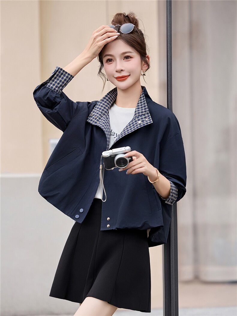 风衣短外套女短款2025春秋新款小个子宽松撞色夹克上衣外套,女装短外套,姿衣坊