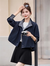 风衣短外套女短款2025春秋新款小个子宽松撞色夹克上衣外套，女装短外套，姿衣坊