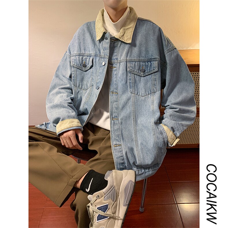 牛仔外套男港风潮流拼色2023秋冬季新款ins宽松百搭外套W4076-P65，男装大码男装，星座412-2