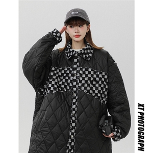 牛仔拼接棉衣加厚夹克夹棉外套大码港风日系1016-1 W76 P128 K158图片