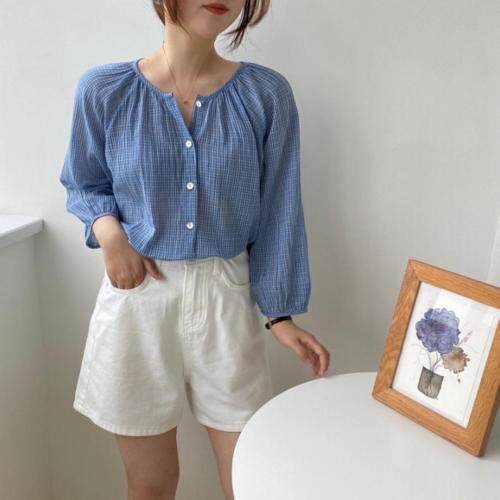 带发圈长袖防晒衬衣，女装，土布鱼