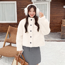 小清新皮毛一体羊羔毛短外套1C045H8709P185K298，女装棉衣/棉服，红龙果