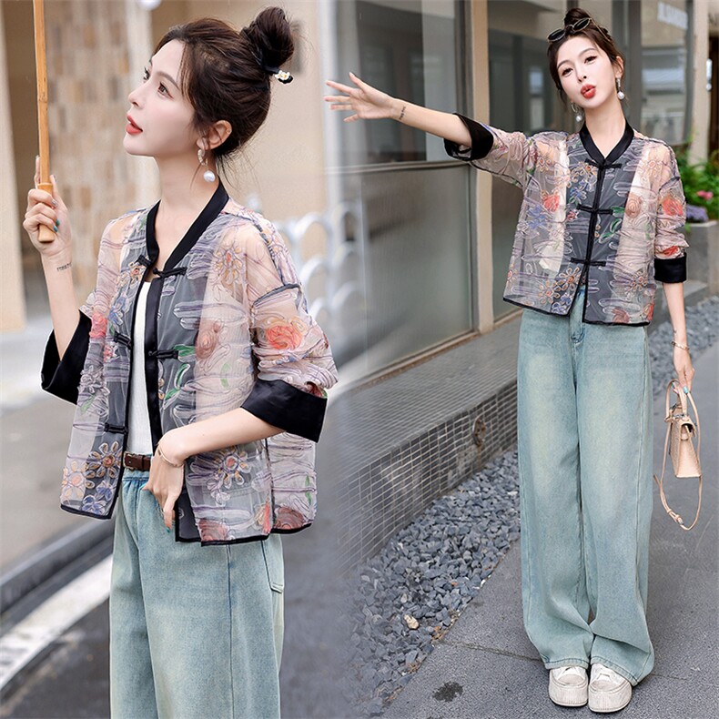 新中式國风女装唐装防嗮衣外套高端2024新款缎面刺绣年轻款禅意，女装防晒衣，曼娅璐