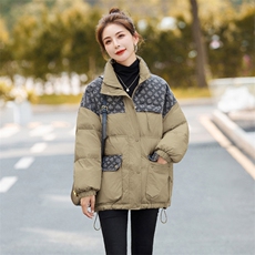高级感印花牛仔拼接羽绒服女2024冬季新款休闲加厚保暖白鸭绒外套，女装羽绒服，E百度