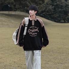 高品质！23秋季美式拼色翻领POLO衫休闲宽松卫衣PW2339-P50控78，男装卫衣，电商B370