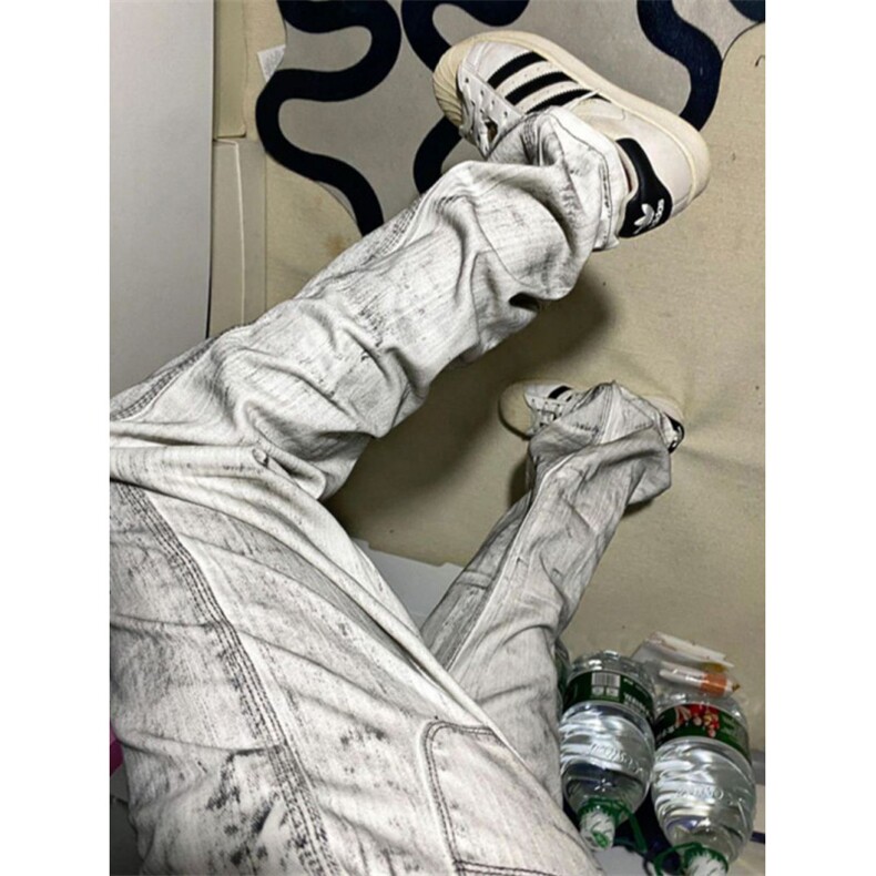 【有货】N1013CC-特P50水墨做旧牛仔裤男白色微喇脏脏裤子,男装牛仔裤,星座1007（原301D）