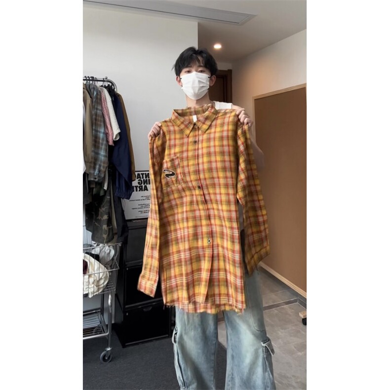 美式复古格子衬衫男长袖新款vintage高级感衬衣情侣外套CSD10P35,男装衬衫,电商D256-1(原A064-1)