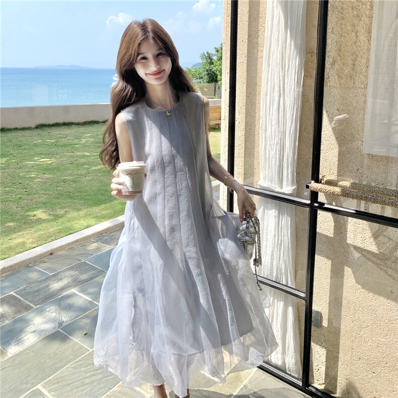 新款主推夏季欧根纱无袖显瘦复古仙女连衣裙2247-P140-K219,女装连衣裙,网红馆