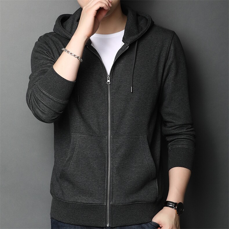 F6068钱塘2020-1春秋纯色长袖T恤男士休闲百搭连帽卫衣开衫P66，男装T恤，钱塘207-1