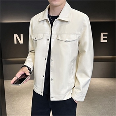 JK687-P100皮衣男韩版修身翻领PU皮夹克百搭青年休闲男装外套，男装夹克，电商D310B-1