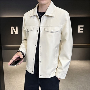 JK687-P100皮衣男韩版修身翻领PU皮夹克百搭青年休闲男装外套图片