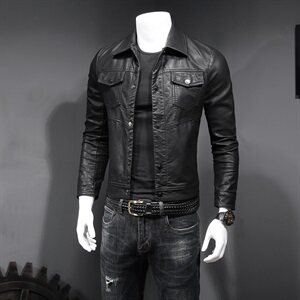 6991 2023新款男士皮外套 机车PU水洗皮夹克 P220（M-6XL)图片