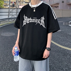夏季美式高街重磅纯棉三条杠织带撞色男女短袖T恤ZD634-特P30，男装T恤，电商A486-1