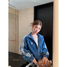 老钱刺绣牛仔休闲三道杠宽松外套，女装短外套，四季星座505