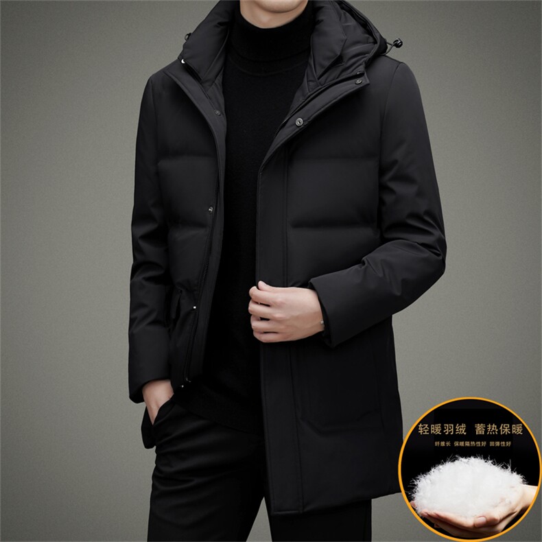 商务休闲中长款羽绒服可脱卸帽灰鸭绒上衣中年男装冬季保暖外套,男装羽绒服,电商B212（原钱塘6029）