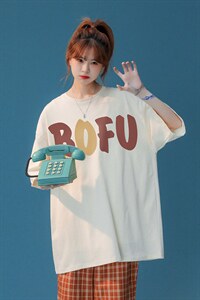 中性 夏季青春全棉宽松情侣ins圆领短袖T恤 T1051 P25控38图片