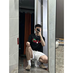 网图有货 夏季美式高街草莓刺绣情侣短袖纯棉宽松t恤男女A463-P38图片