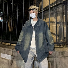 高街水洗做旧扎染工装牛仔夹克男袖秋季常规潮长袖青少年2179/P75，男装夹克，星座506