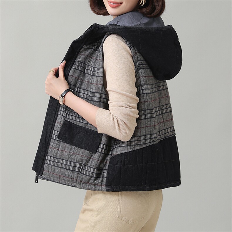 时尚格子加厚保暖马甲舒适百搭居家必备，女装马甲，秋牧寒烟