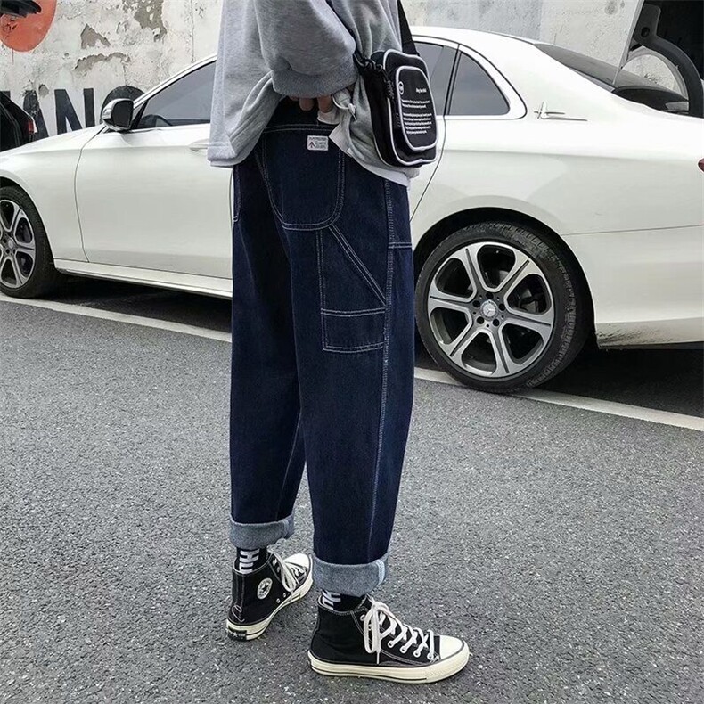 春夏季牛仔裤男港风宽松直筒复古工装休闲裤韩版潮流k137/P44图片