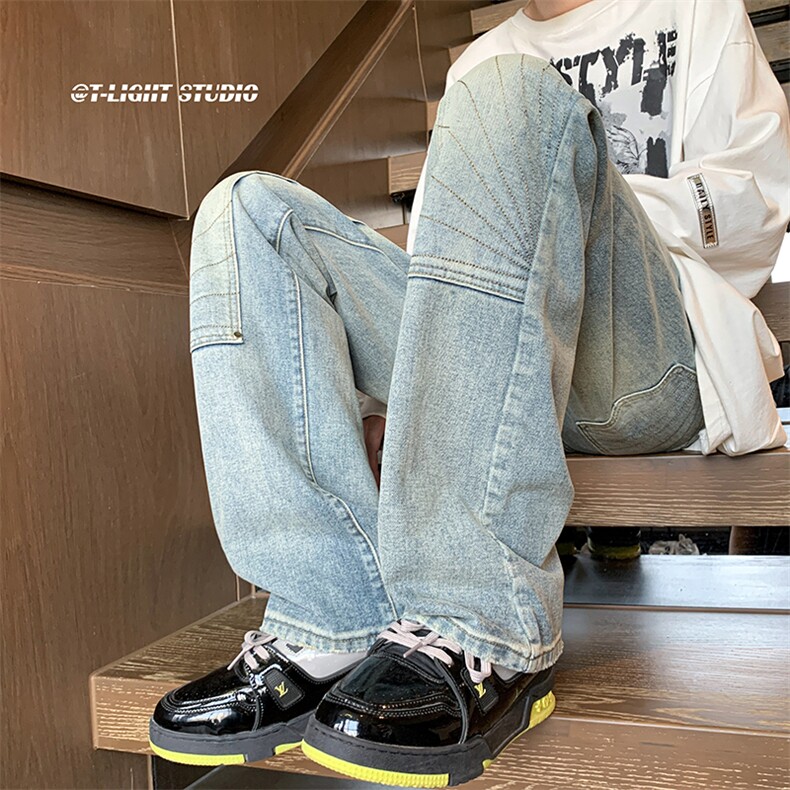 B221美式ins高街暗黑小众铆钉伐木裤牛仔裤LK23145-P65控88,男装牛仔裤,电商B221