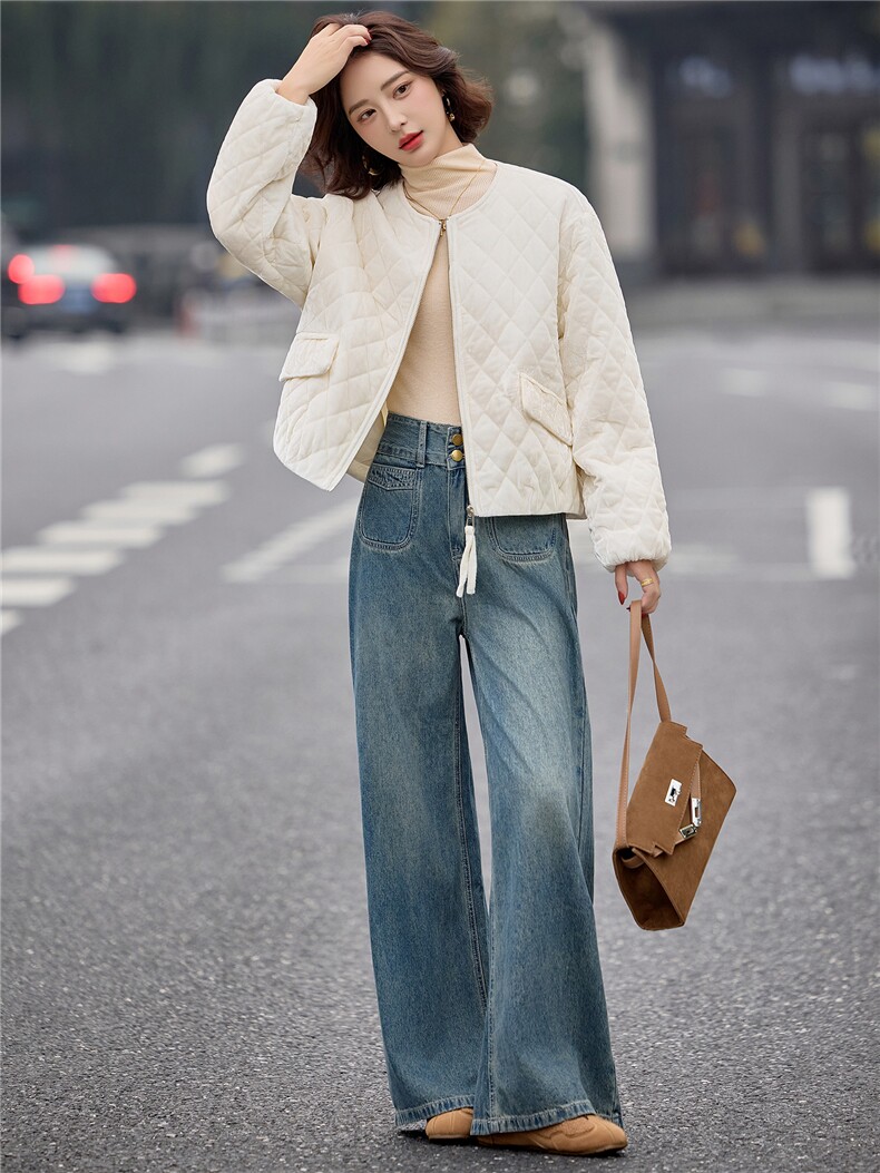 轻奢金丝绒菱格宽松休闲夹棉棉服女2025冬季独特短款保暖棉衣外套,女装棉衣/棉服,梦懿尔