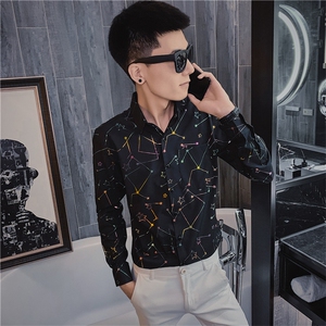 3秋长袖衬衫社会精神小伙亮色发型师个性潮男衬衣C301B-CS34图片