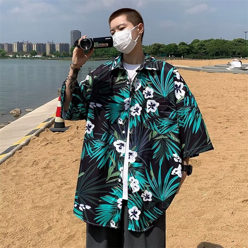 花衬衫男高级感痞帅夏季港风复古宽松休闲夏威夷短袖C2212P30,男装衬衫,星座1116-2