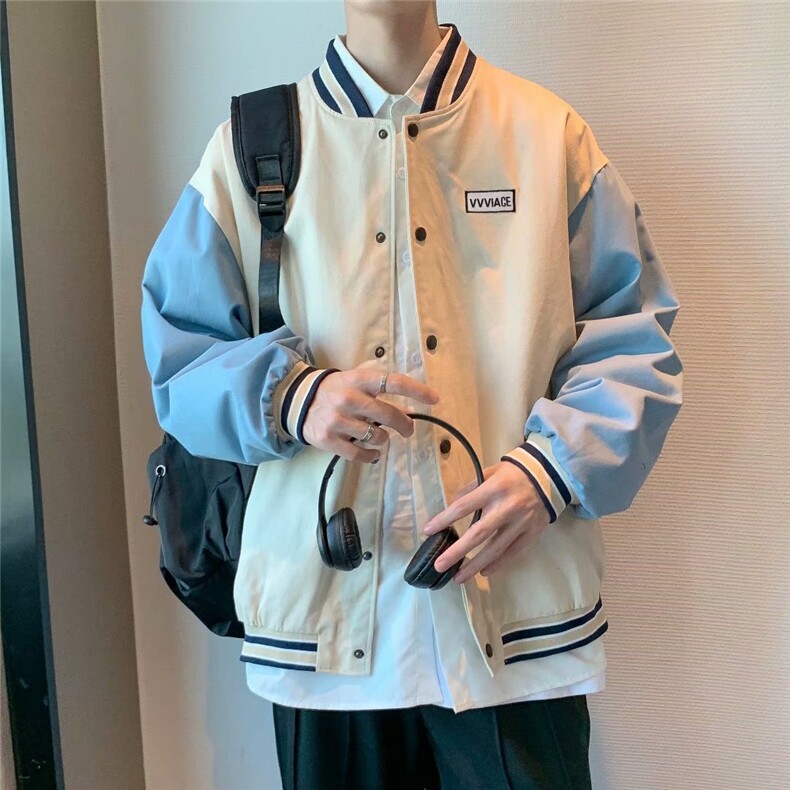 撞色拼接棒球服秋季潮牌宽松ins运动夹克休闲百搭外套W1877-P42,男装夹克,星座512-2