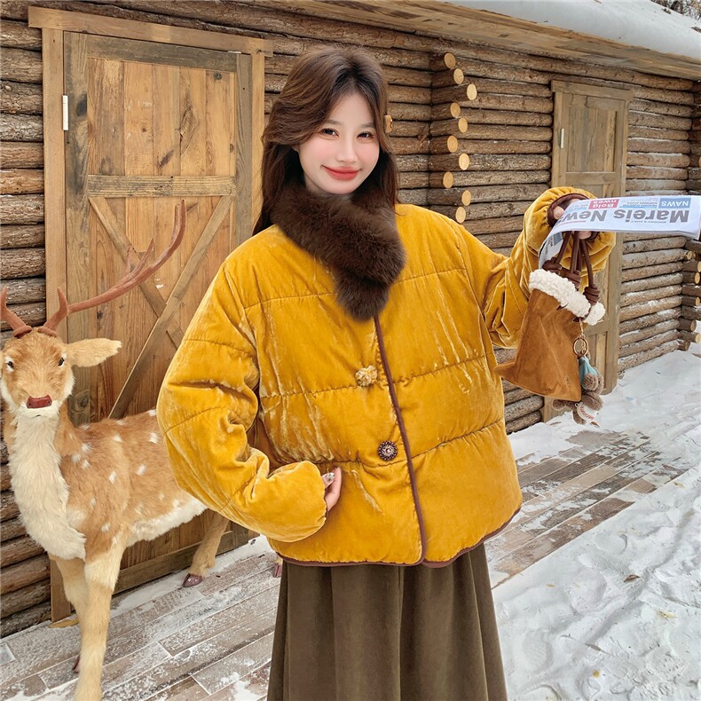 2026冬季新款新中式金丝绒羽绒服90白鸭绒2590款P365K468，女装羽绒服，浙宝301