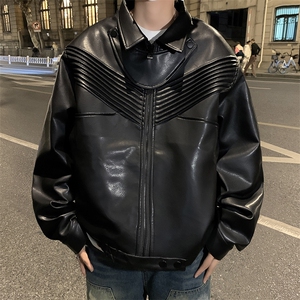 王鹤棣同款机车皮衣外套男女PU短款皮夹克痞帅高级感潮流上衣宽松图片