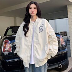 D324-P90纯色刺绣上衣棒球服宽松外套学院风拼接春季潮，女装短外套，星座911
