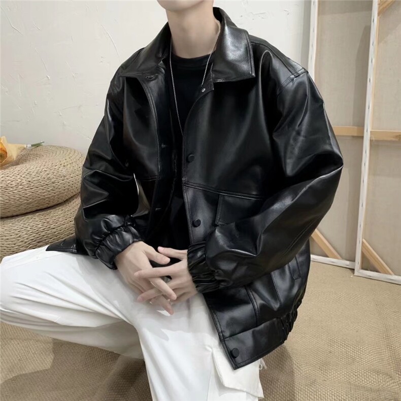 美式复古皮衣外套男ins潮高级感男装机车pu皮夹克A58P70图片