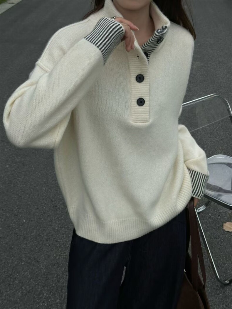 2025年秋季时尚百搭通勤简约休闲半开套衫，女装针织衫/毛衣，琳尚羊绒