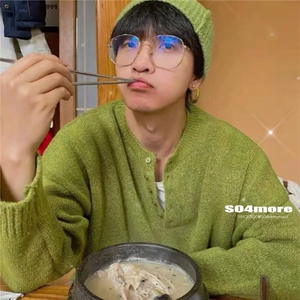 新款纯色圆领套头绿色毛衣男女宽松休闲针织打底衫1363网图-P55图片