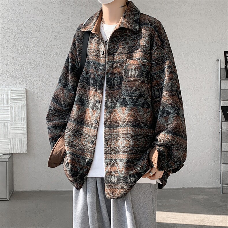 8XL-M复古大码民族风衬衫男款秋冬季加厚粗呢藏式外套CS29001P68图片
