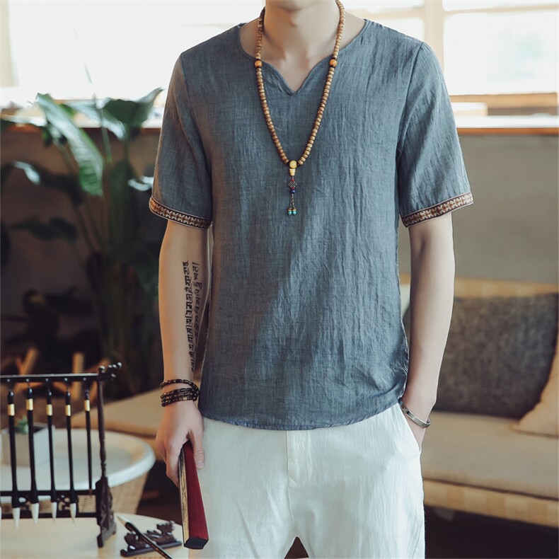 亚麻短袖A036-T-18,男装T恤,钱塘322（原A036）