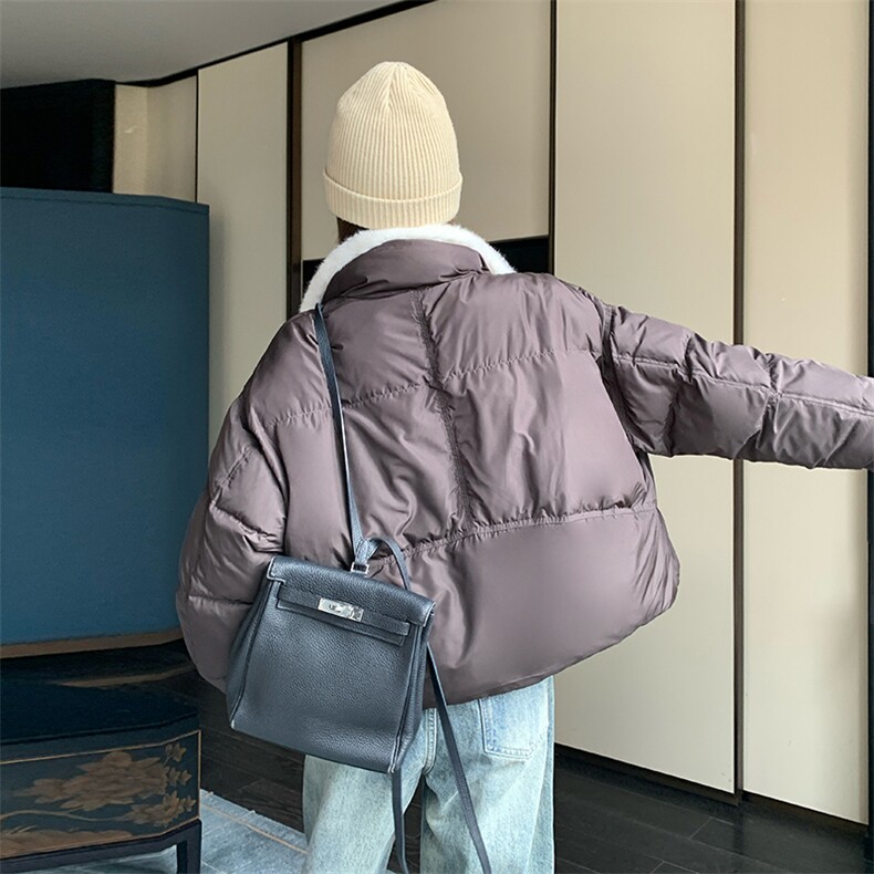 LeceaAlice短款羽绒服女2025冬季新款韩版拼接毛绒白鸭绒面包服,女装羽绒服,2C088