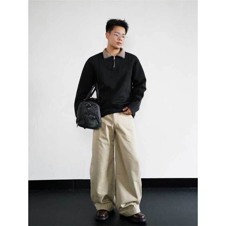 网图现货格子拼接翻领polo衫男秋季宽松休闲长袖卫衣特P38,男装Polo衫,电商C306-1
