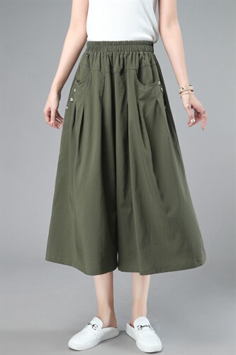 3色 法式褶皱高腰显瘦宽松阔腿裤五分裤女夏季薄款短裤休闲大腿裤，女装休闲裤，奕阳依阁