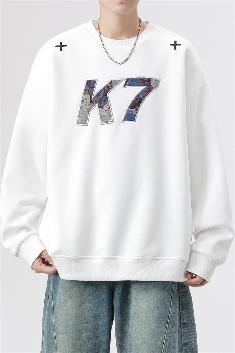 特批P38无差价K7字母贴布刺绣420g重磅华棉潮流大码卫衣男W5426,男装卫衣,电商A001-1