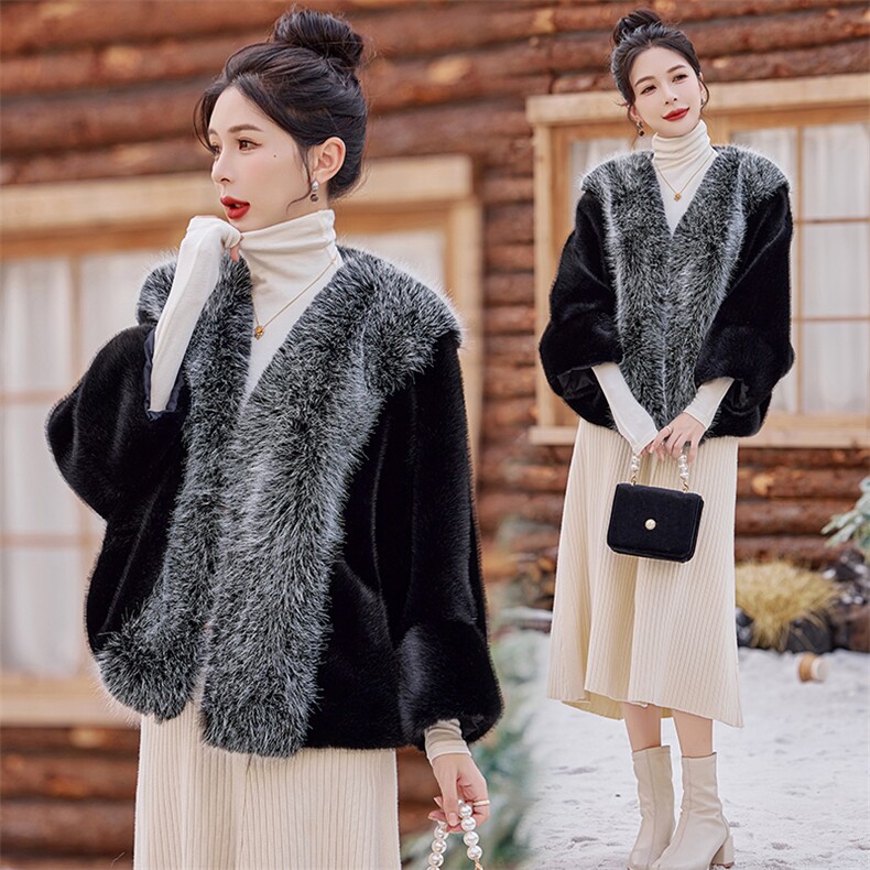 芷墨冬季新款时尚简约宽松大毛领皮草一体外套加厚显瘦毛绒外套女，女装皮草，芷墨服饰