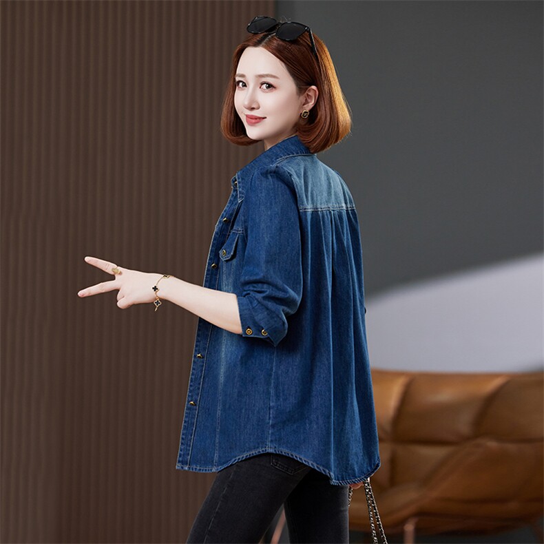 牛仔衬衫外套女2024年春秋新款初秋穿搭小个子高级感减龄衬衣上衣,女装短外套,丽影随形