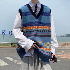 秋冬韩版潮流ins宽松百搭V领毛衣复古针织马甲男背心W3740-P40，男装背心/马甲，星座512-2