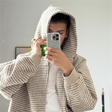 撞色条纹连帽套头长袖卫衣秋冬新款减龄显瘦打底衫休闲宽松上衣，男装T恤，星座1210-1
