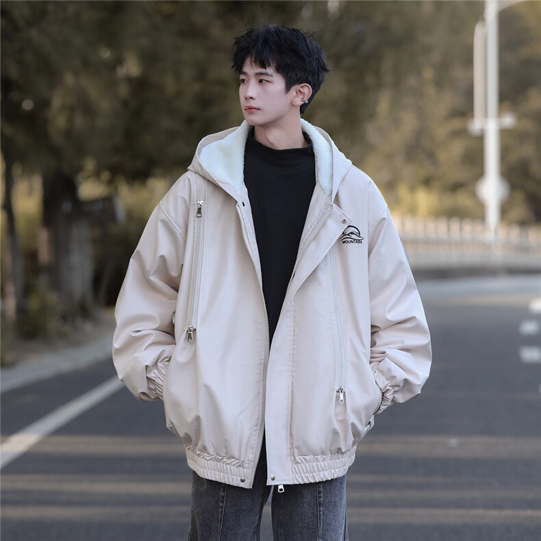 冲锋衣连帽刺绣皮夹克机车PU皮衣外套常规特P95控158加绒+20,男装夹克,电商B370
