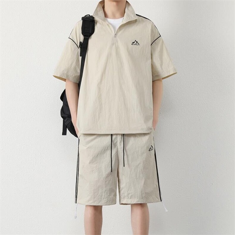 美式三条杠冰丝休闲男装夏季运动套装男款搭男生速干衣服TZ116p50，男装防晒衣，电商D315