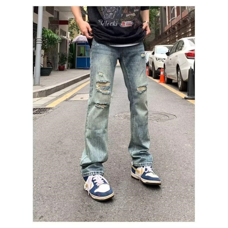 美式水洗裤子高街复古破洞牛仔裤男春季直筒宽松乞丐裤NTG37-P40,男装牛仔裤,星座302B