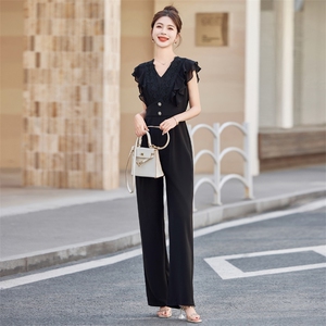 气质女神范连体裤女2025夏装高级感无袖修身显瘦蕾丝边连衣裤图片